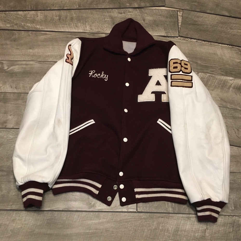 Vintage Butwin 1969 60’s Letterman Varsity Leather Bomber Jacket Coat Size Large